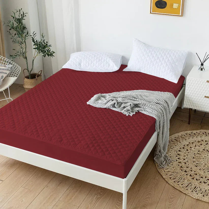 Quilted Waterproof Mattress Protector (Maroon Color)